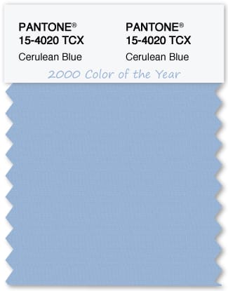 Color Swatch Pantone color of the year 2000 Cerulean Blue from The Land of Color Color Swatch Pantone color of the year 2000 Cerulean Blue