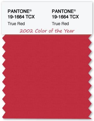 Color Swatch Pantone color of the year 2002 True Red from The Land of Color Color Swatch Pantone color of the year 2002 True Red