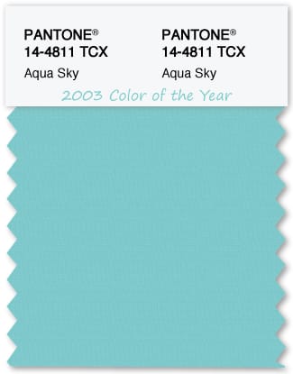 Color Swatch Pantone color of the year 2003 Aqua Sky