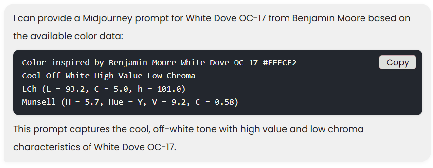 Midjourney prompt for paint colors