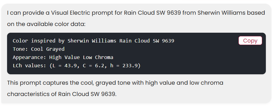 Visual Electric prompt for paint colors